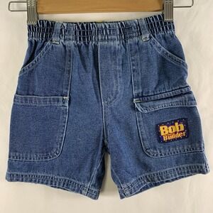 VTG 00s Bob The Builder Little Boys Denim Shorts Sz 4T Elastic Waist Flap Pocket